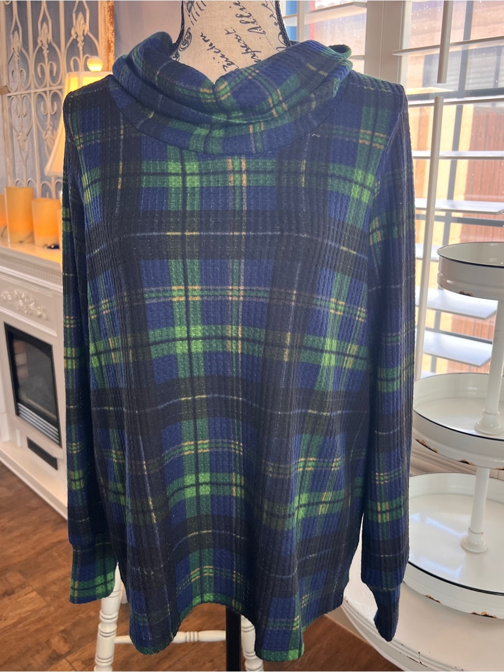 torrid Blue & Green Plaid Turtleneck Sweater